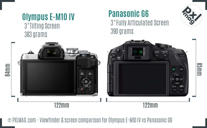 Olympus E-M10 IV vs Panasonic G6 Screen and Viewfinder comparison