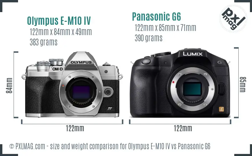 Olympus E-M10 IV vs Panasonic G6 size comparison