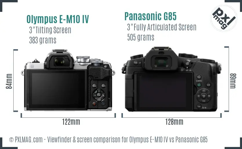 Olympus E-M10 IV vs Panasonic G85 Screen and Viewfinder comparison