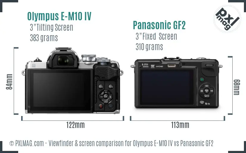 Olympus E-M10 IV vs Panasonic GF2 Screen and Viewfinder comparison