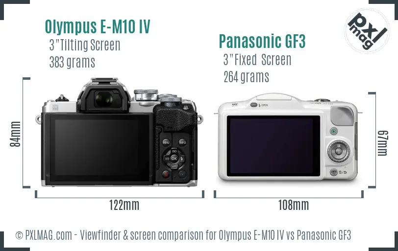 Olympus E-M10 IV vs Panasonic GF3 Screen and Viewfinder comparison