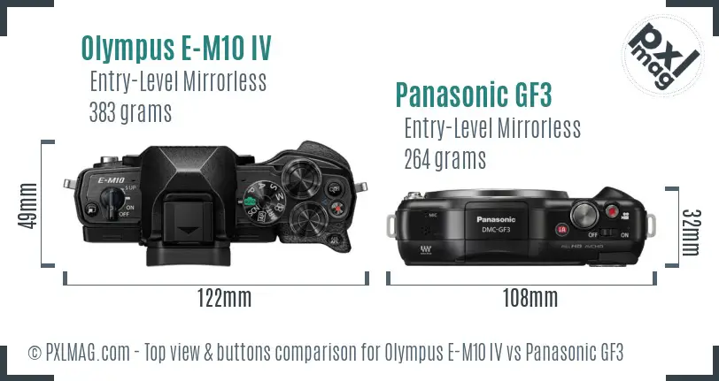 Olympus E-M10 IV vs Panasonic GF3 top view buttons comparison