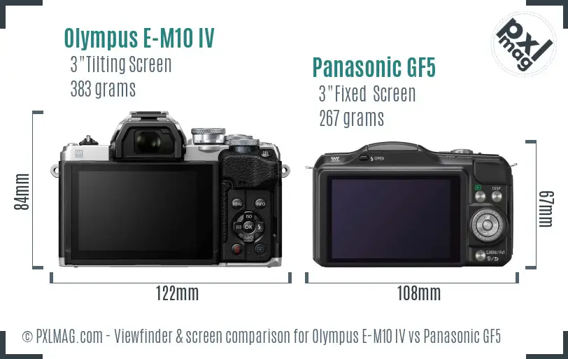 Olympus E-M10 IV vs Panasonic GF5 Screen and Viewfinder comparison
