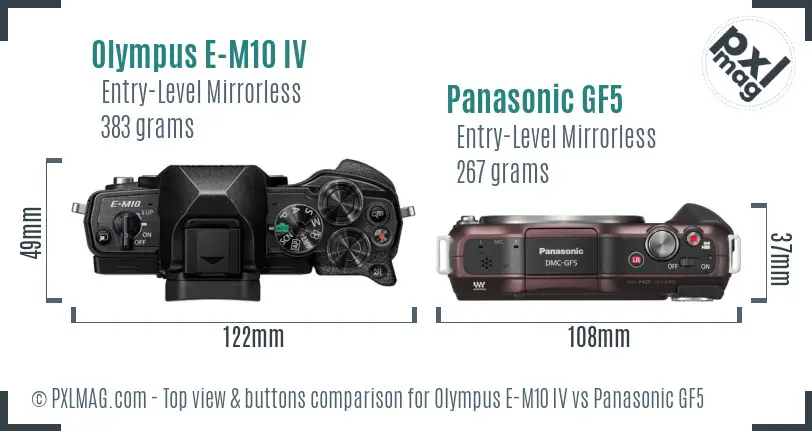 Olympus E-M10 IV vs Panasonic GF5 top view buttons comparison