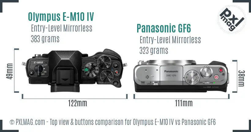 Olympus E-M10 IV vs Panasonic GF6 top view buttons comparison