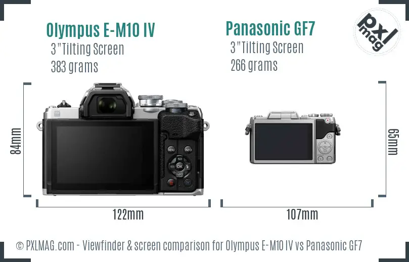 Olympus E-M10 IV vs Panasonic GF7 Screen and Viewfinder comparison