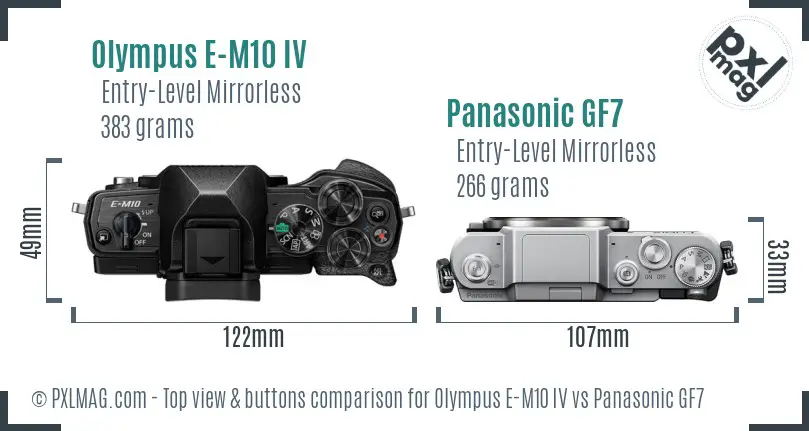 Olympus E-M10 IV vs Panasonic GF7 top view buttons comparison