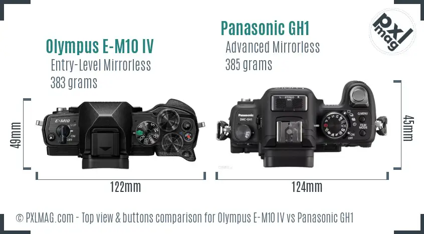 Olympus E-M10 IV vs Panasonic GH1 top view buttons comparison