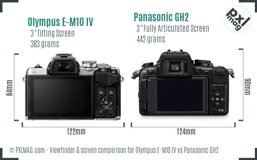 Olympus E-M10 IV vs Panasonic GH2 Screen and Viewfinder comparison