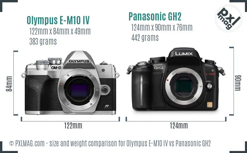 Olympus E-M10 IV vs Panasonic GH2 size comparison