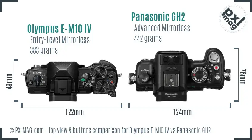 Olympus E-M10 IV vs Panasonic GH2 top view buttons comparison