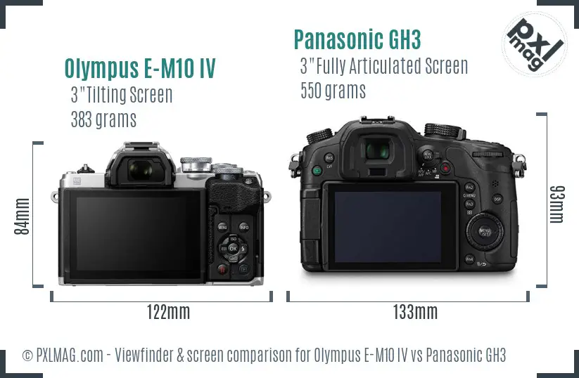 Olympus E-M10 IV vs Panasonic GH3 Screen and Viewfinder comparison