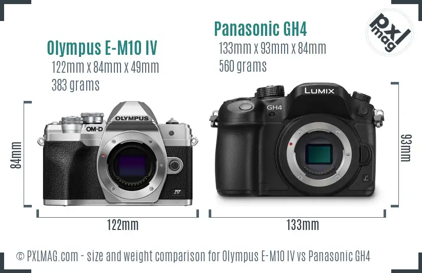 Olympus E-M10 IV vs Panasonic GH4 size comparison