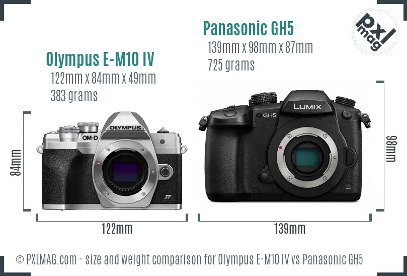 Olympus E-M10 IV vs Panasonic GH5 size comparison