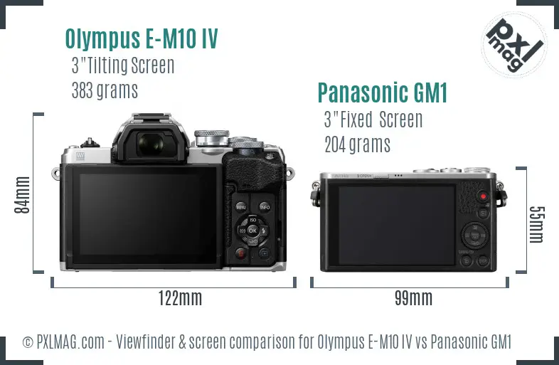 Olympus E-M10 IV vs Panasonic GM1 Screen and Viewfinder comparison