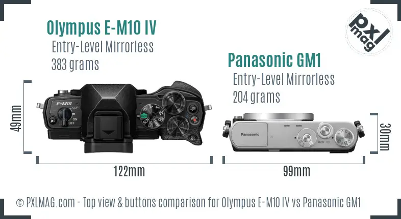 Olympus E-M10 IV vs Panasonic GM1 top view buttons comparison