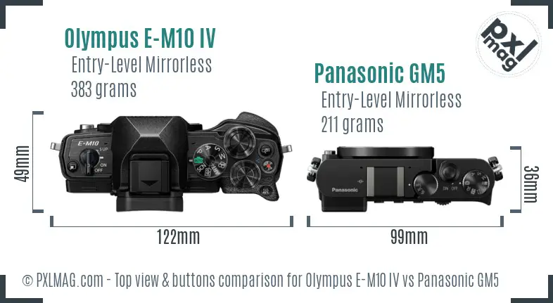 Olympus E-M10 IV vs Panasonic GM5 top view buttons comparison