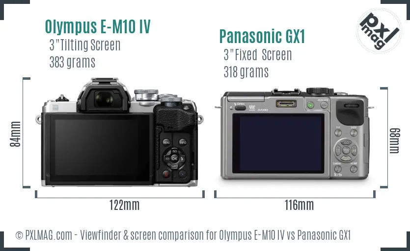 Olympus E-M10 IV vs Panasonic GX1 Screen and Viewfinder comparison