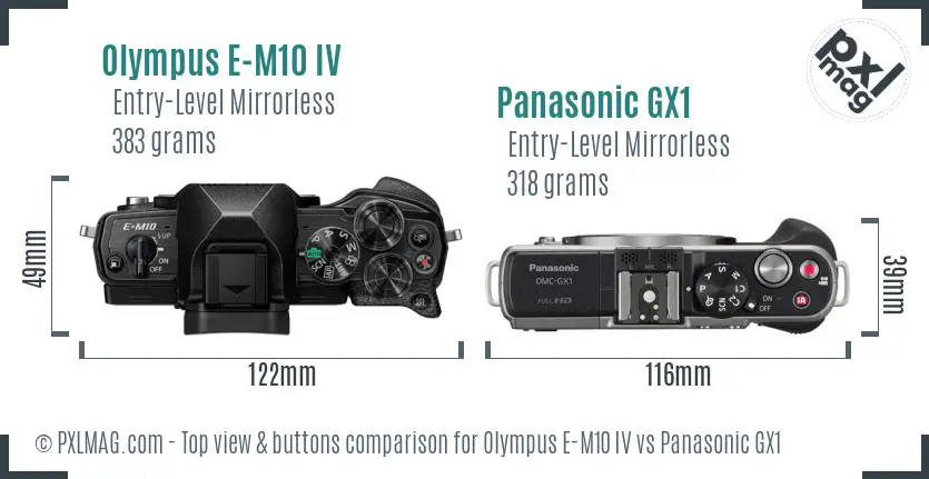 Olympus E-M10 IV vs Panasonic GX1 top view buttons comparison
