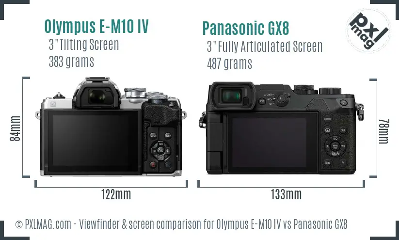 Olympus E-M10 IV vs Panasonic GX8 Screen and Viewfinder comparison