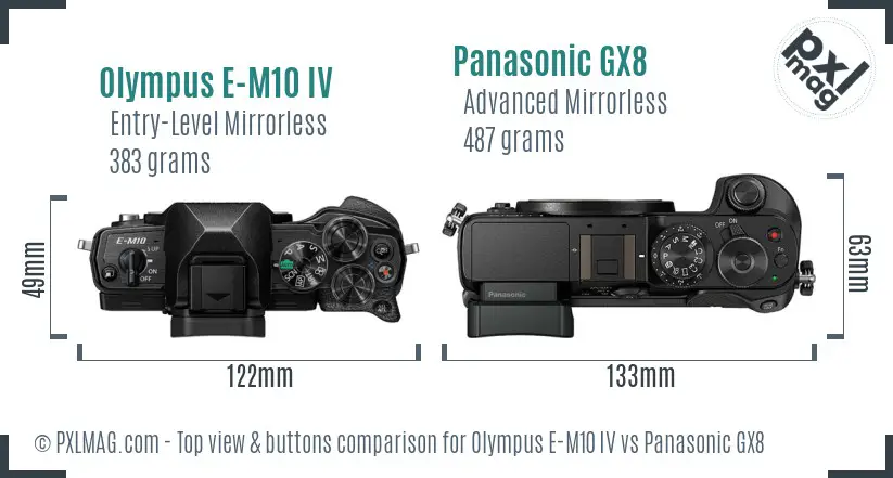 Olympus E-M10 IV vs Panasonic GX8 top view buttons comparison