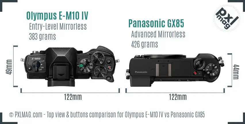 Olympus E-M10 IV vs Panasonic GX85 top view buttons comparison