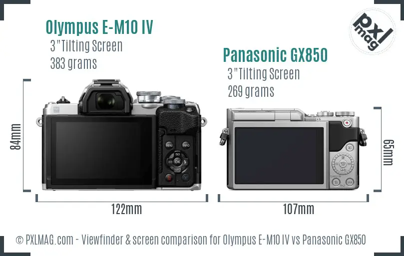 Olympus E-M10 IV vs Panasonic GX850 Screen and Viewfinder comparison