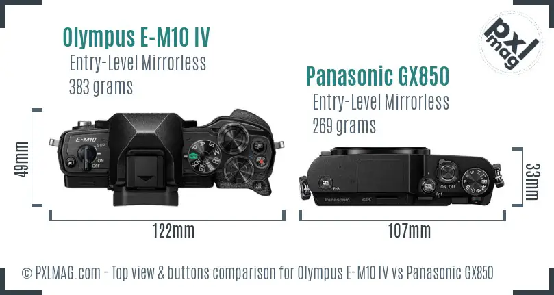 Olympus E-M10 IV vs Panasonic GX850 top view buttons comparison