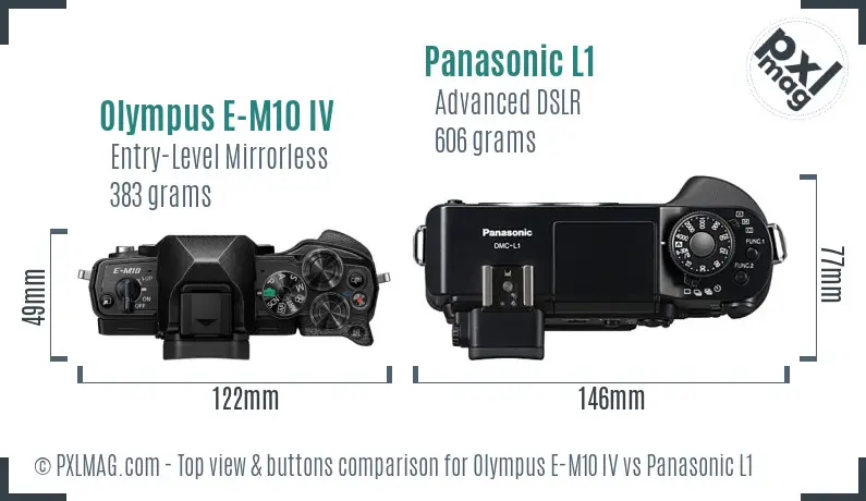 Olympus E-M10 IV vs Panasonic L1 top view buttons comparison