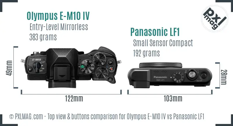 Olympus E-M10 IV vs Panasonic LF1 top view buttons comparison