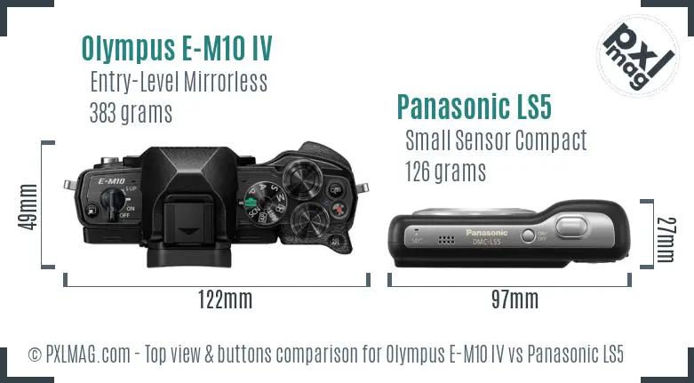 Olympus E-M10 IV vs Panasonic LS5 top view buttons comparison