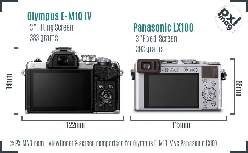 Olympus E-M10 IV vs Panasonic LX100 Screen and Viewfinder comparison