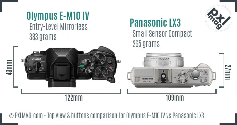 Olympus E-M10 IV vs Panasonic LX3 top view buttons comparison