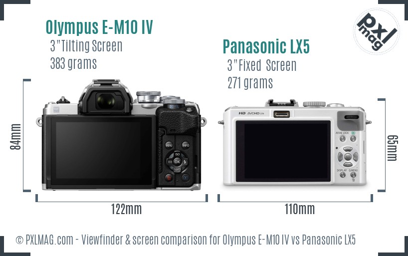 Olympus E-M10 IV vs Panasonic LX5 Screen and Viewfinder comparison