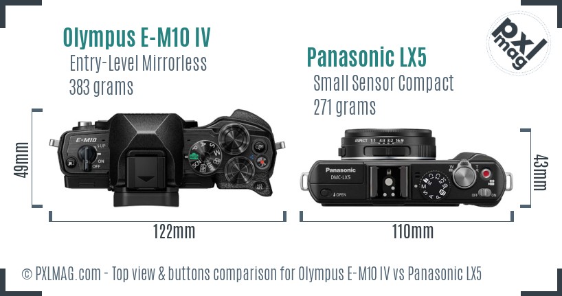 Olympus E-M10 IV vs Panasonic LX5 top view buttons comparison