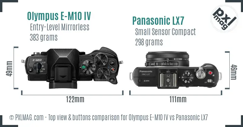 Olympus E-M10 IV vs Panasonic LX7 top view buttons comparison