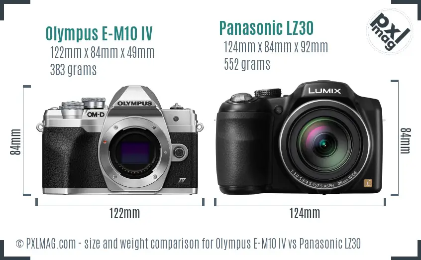Olympus E-M10 IV vs Panasonic LZ30 size comparison Olympus E-M10 IV vs Panasonic LZ30 size comparison