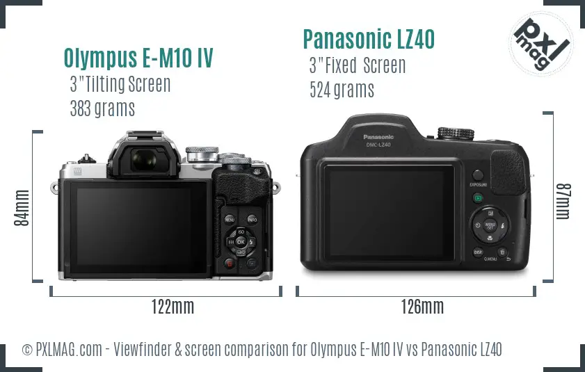 Olympus E-M10 IV vs Panasonic LZ40 Screen and Viewfinder comparison