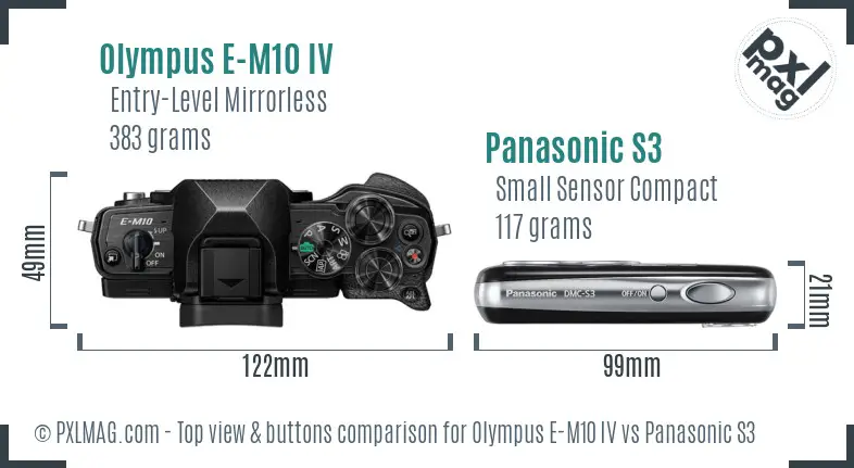 Olympus E-M10 IV vs Panasonic S3 top view buttons comparison