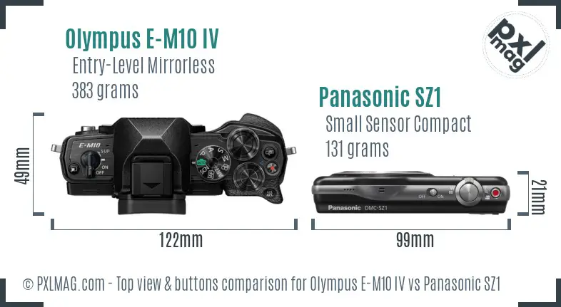 Olympus E-M10 IV vs Panasonic SZ1 top view buttons comparison