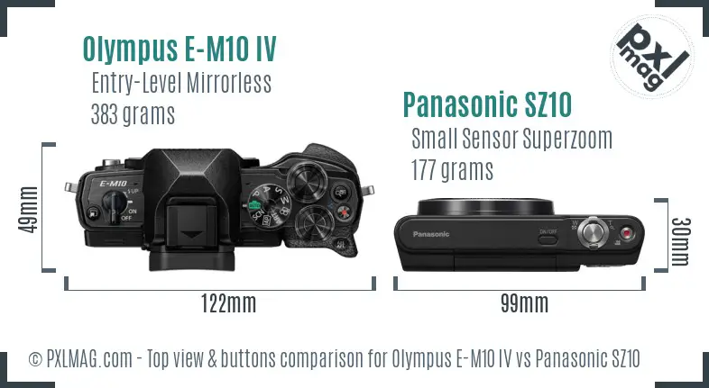 Olympus E-M10 IV vs Panasonic SZ10 top view buttons comparison