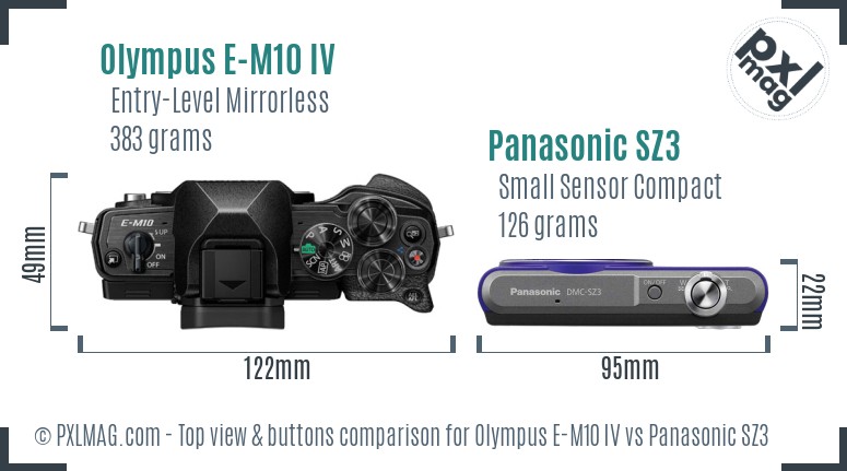 Olympus E-M10 IV vs Panasonic SZ3 top view buttons comparison