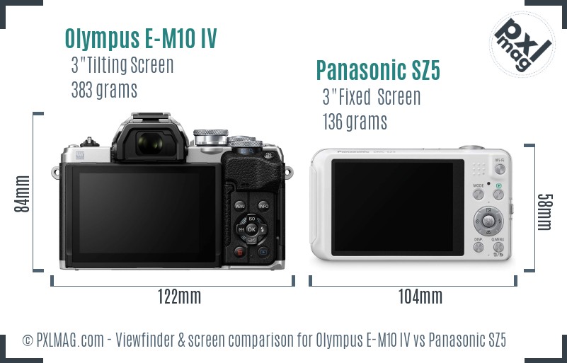 Olympus E-M10 IV vs Panasonic SZ5 Screen and Viewfinder comparison