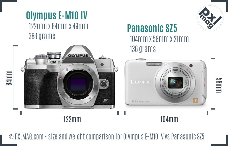 Olympus E-M10 IV vs Panasonic SZ5 size comparison