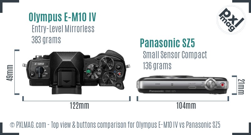 Olympus E-M10 IV vs Panasonic SZ5 top view buttons comparison