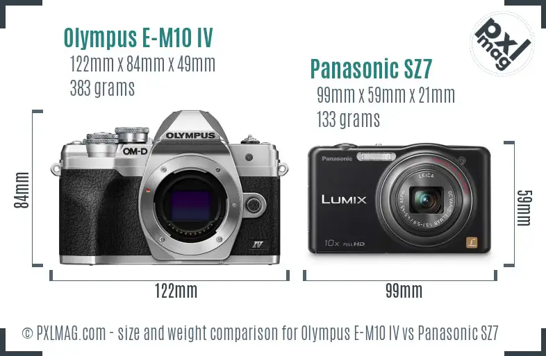 Olympus E-M10 IV vs Panasonic SZ7 size comparison