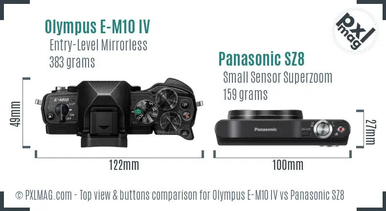 Olympus E-M10 IV vs Panasonic SZ8 top view buttons comparison