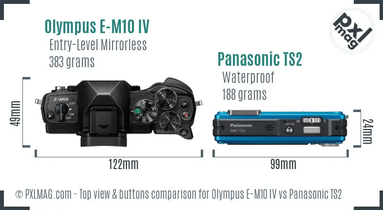 Olympus E-M10 IV vs Panasonic TS2 top view buttons comparison
