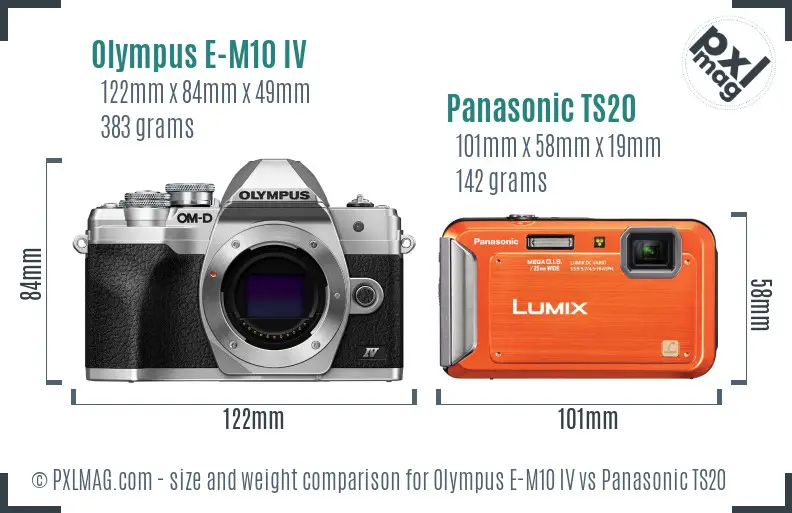 Olympus E-M10 IV vs Panasonic TS20 size comparison