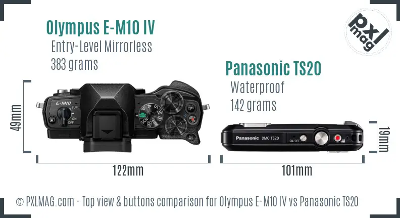 Olympus E-M10 IV vs Panasonic TS20 top view buttons comparison